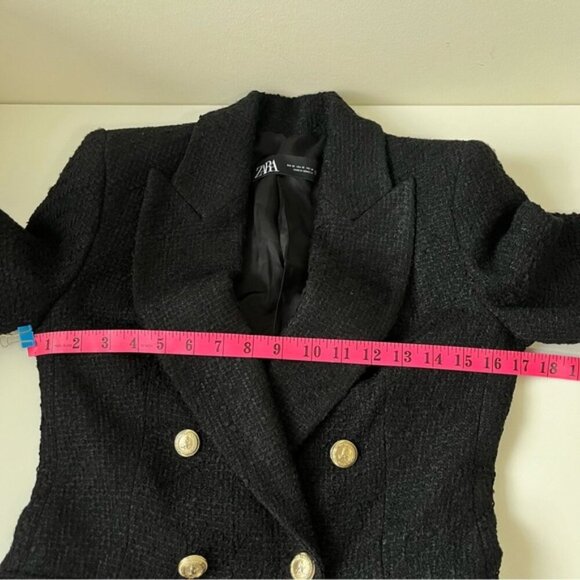 Zara Black Tweed Double-Breasted Blazer - Picture 8 of 12